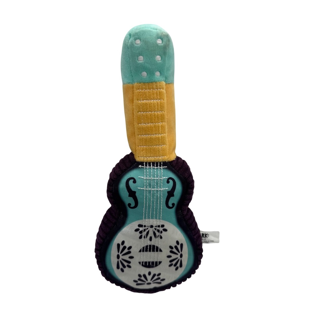 BarkBox Guitar Plush Squeaky Dog Toy Purple Teal Yellow Corduroy 215868